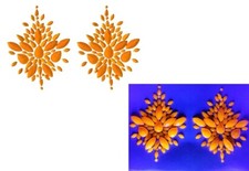 Reusable GLOW IN BLACK LIGHT Neon Orange Rhinestone Pasties - Self Adhesive Rave