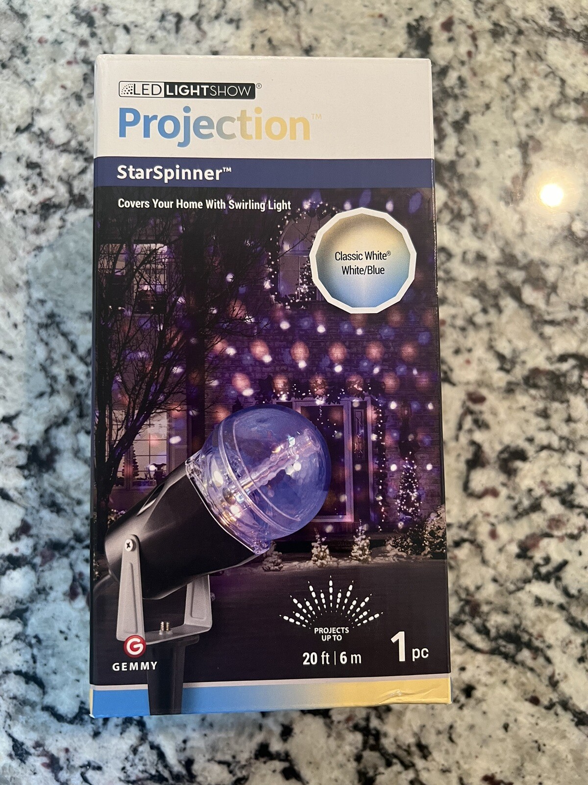 Gemmy Light Show Projection Star Spinner White And Blue Factory Sealed