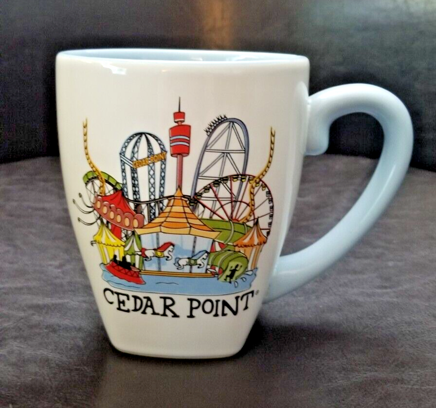 Cedar Point Coffee Mug, Large, Blue & White. Roller Coaster Scene
