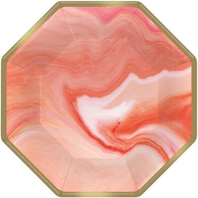 Pantone Living Coral Modern Garden Party 7'' Octagonal Plates MARBLE