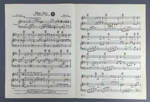 Blue Star Sheet Music The Medic Theme Felicia Sanders Piano Vintage Guitar 1955 - Picture 3 of 3