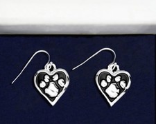 Sterling Silver-Plated Paw Print Heart Earrings - 100 of SALE BENEFITS RESCUE