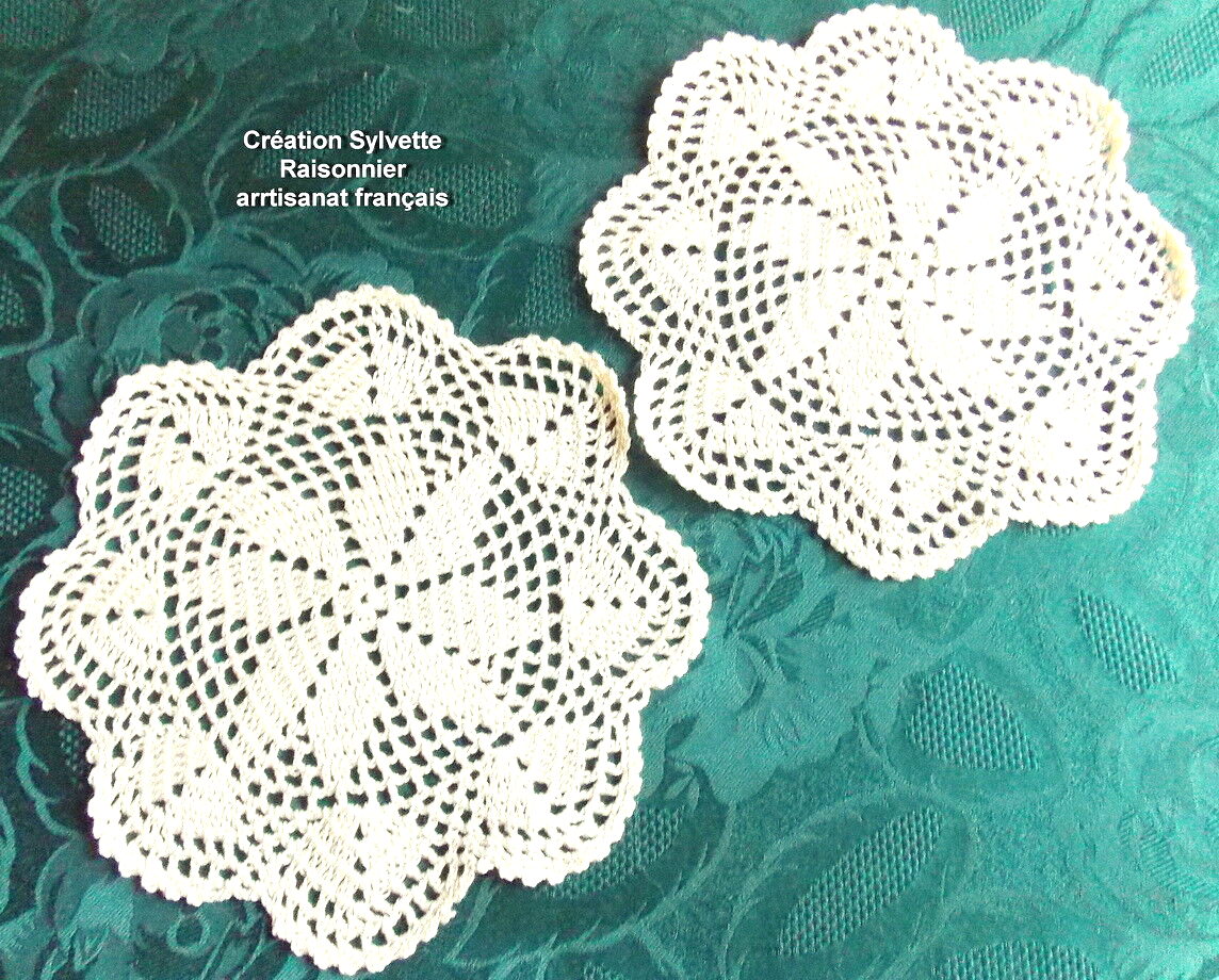 Napperons Ronds Crochet Main - Création Sylvette Raisonnier - Artisanat Français Coton
