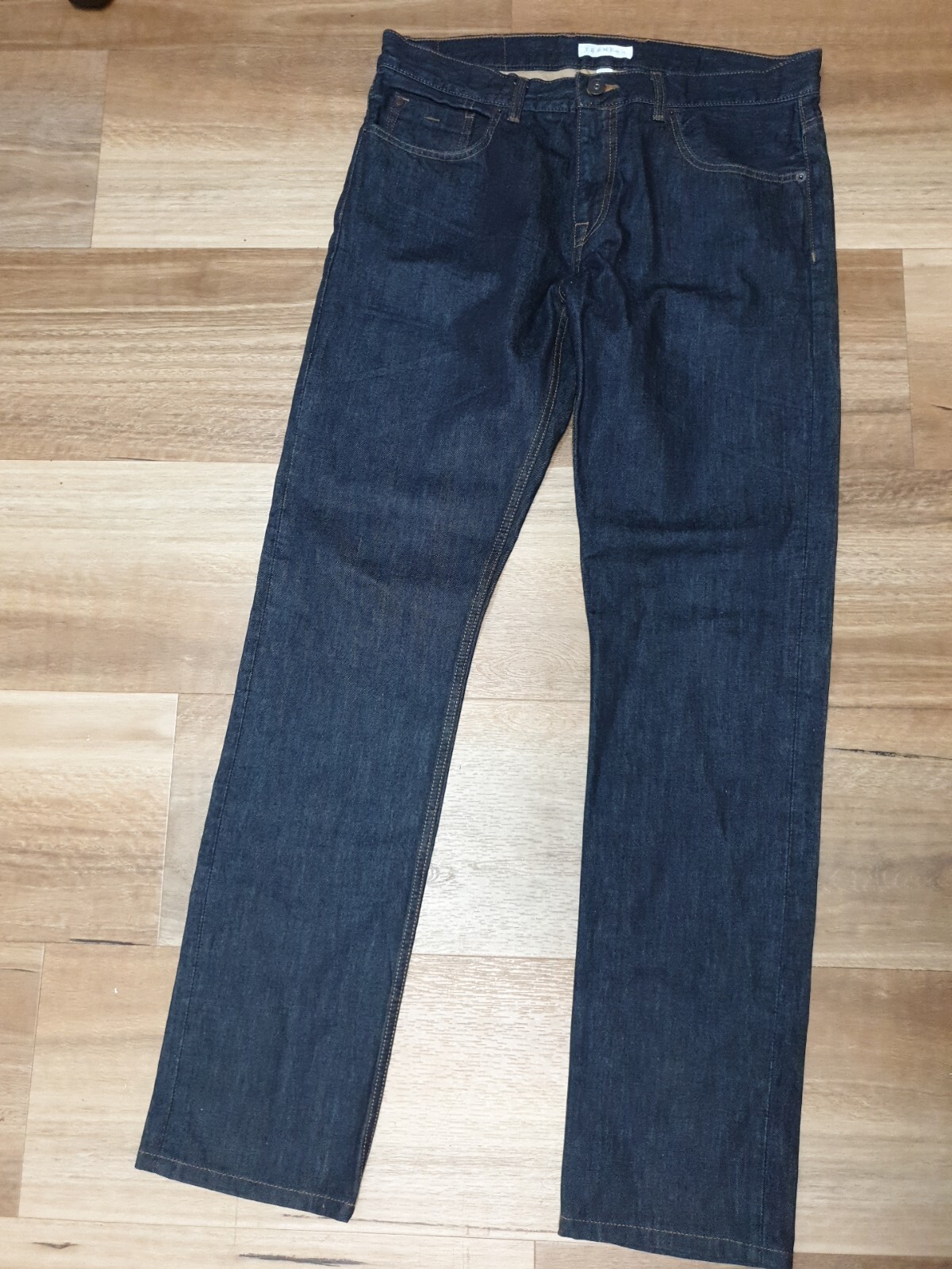 Trenery Mens Jeans Size 34W 34L Straight Relaxed Loose Fit Dark Blue