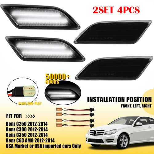2-20X Smoked White Front Bumper Side Markers For Benz C250 C300 C350 C63 2012-14 - Picture 14 of 23