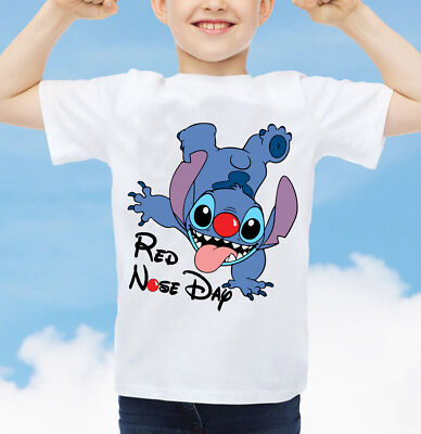 New Girls Boys Red Nose Day Kids T-Shirt Funny Lilo Stitch School