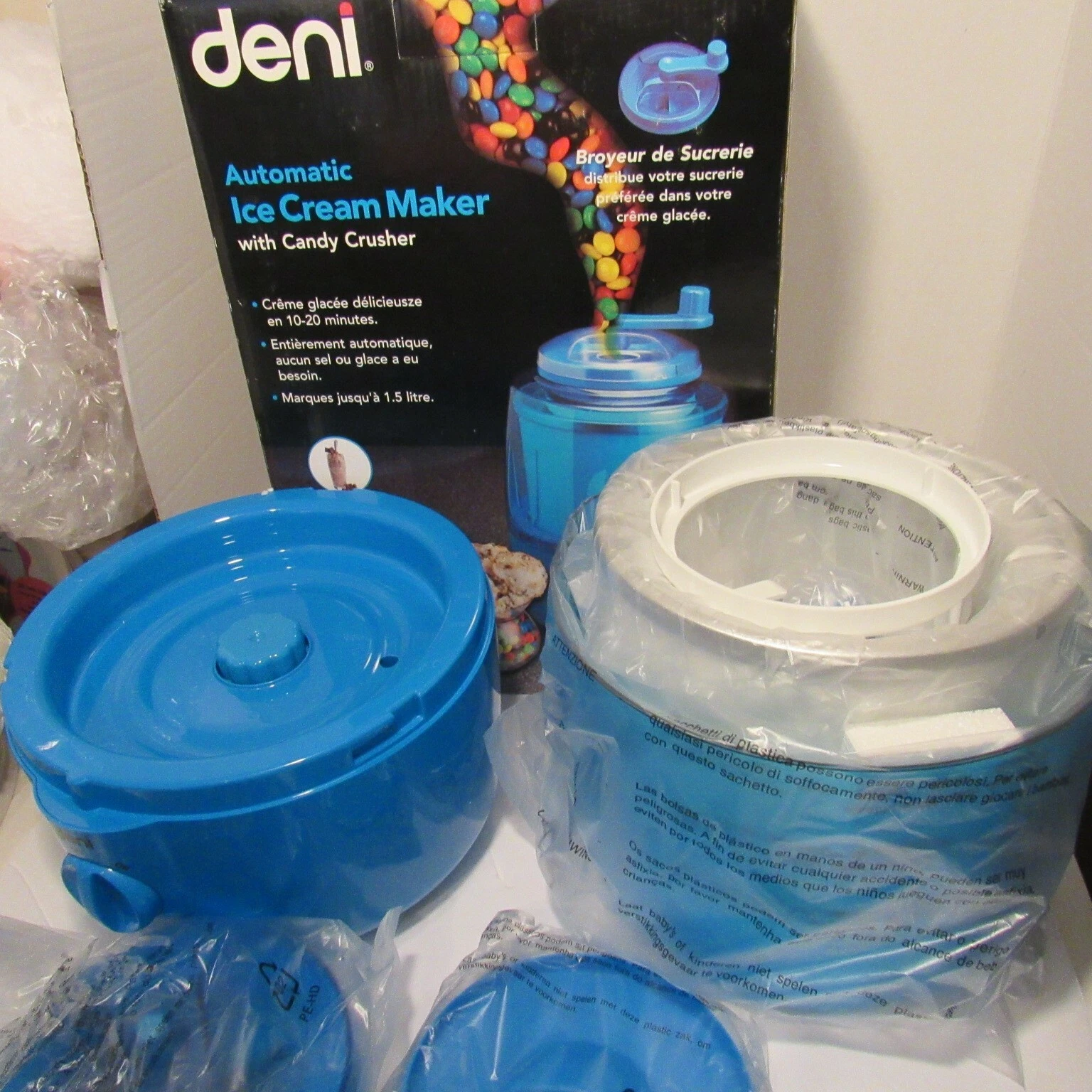 Deni Automatic Ice Cream Maker with Candy Crusher, Recipes, Blue, RN:5201