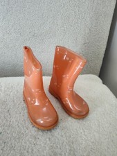 Old Navy Toddler Boots Girls Boots 8 Orange Rubber Pull On Waterproof Shoes