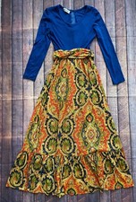 Vtg 60/70  s Joseph Magnin Hostess Dress Blue Red Yellow Paisley Long Size S/M 