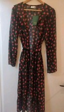 Rixo Logan Silk Blend Robe Dressing Gown Rose Pattern UK 10 Small Scallop Bnwt