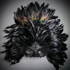 Large Top Black Feather Venice Festival Mardi Gras Masquerade Mask for Women