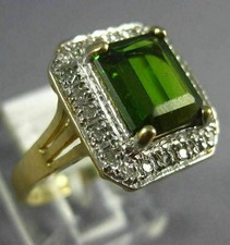 ESTATE 4.58CT DIAMOND & AAA GREEN TORMALINE 14K 2 TONE GOLD HALO ENGAGEMENT RING