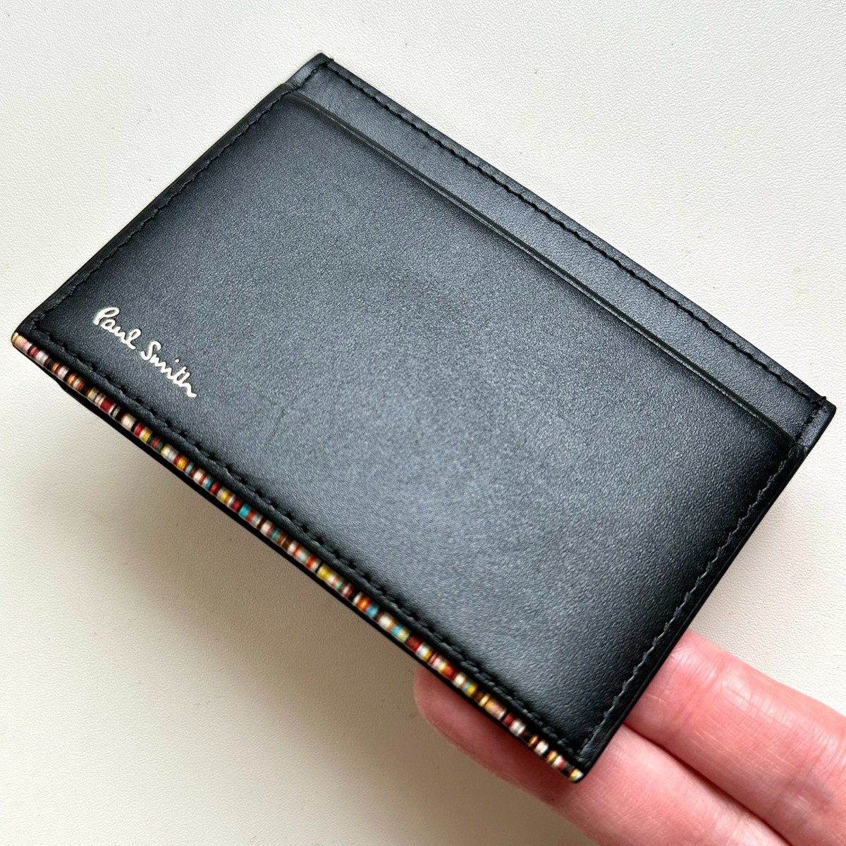 Paul Smith Authentic LeatherCard Case Pass Case Stripe Point Excellent Condition View 5