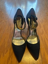 Badgley Mischka Blue Satin Pointed Toe Stiletto Pumps, Rhinestone Detail