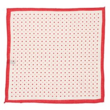 VANNUCCI Milano Handmade White-Red Dot Linen Pocket Square NEW 32cm x 31cm