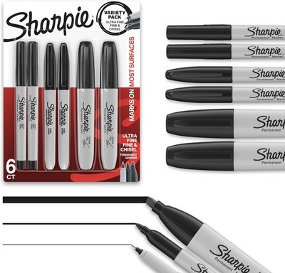 Sharpie Permanent Markers, Black, 6-Count Variety Pack