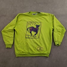 VINTAGE Forenza Sweatshirt Women Medium Lime Green Graphic Crewneck Pullover 90s