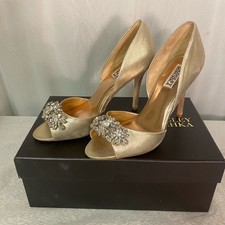 Badgley Mischka Women's Gold Metallic Heels WIth Jewel Embellishments - Size 8.5