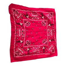 Vintage Red Cowboy Levis Paisley Bandana Made in USA Wash Fast Western Cotton