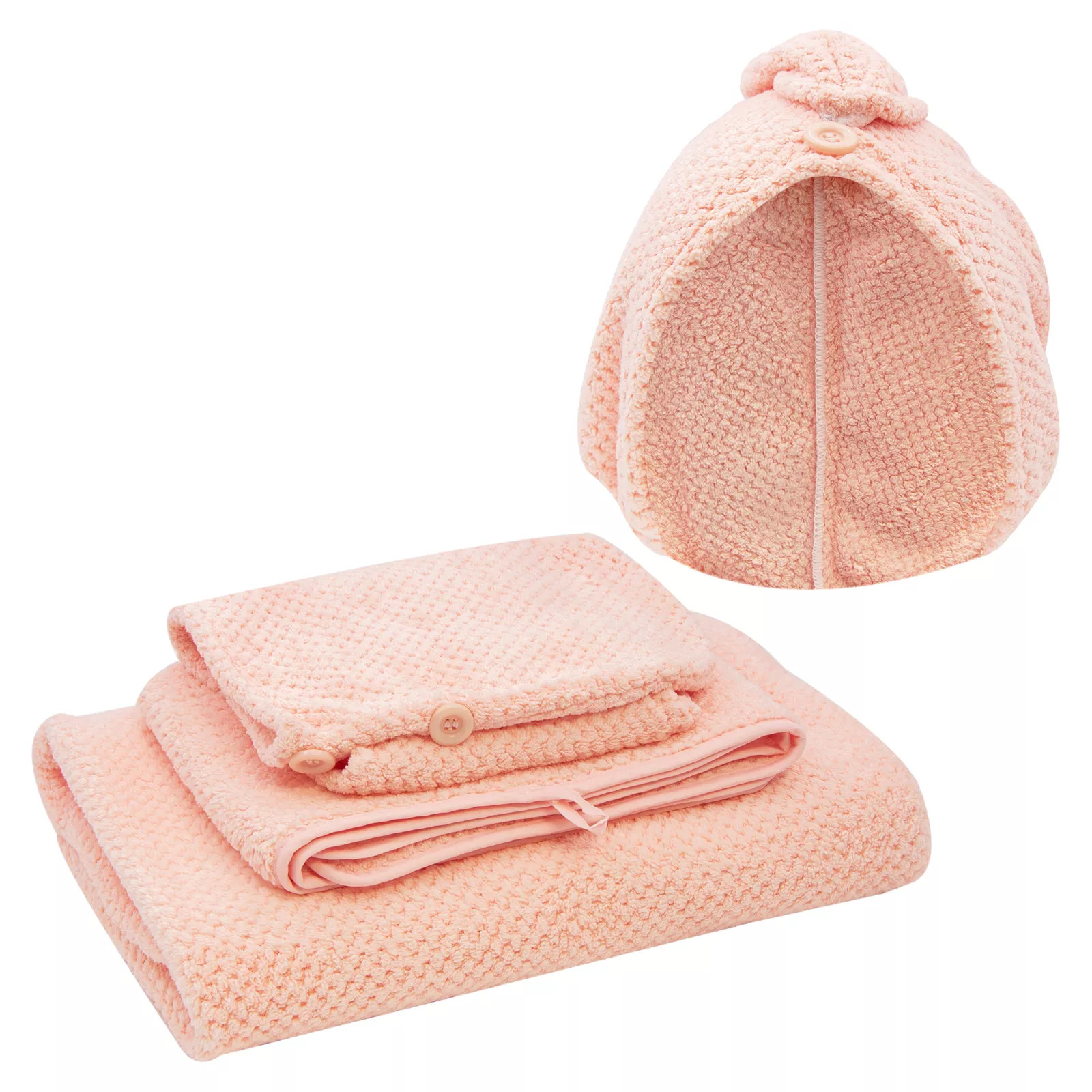 Smart Home Plush Pink Bath Towel Hand Towel and Hair Turban Set 3 Pieces 4490₽