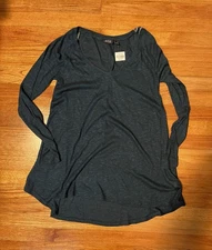 NEW NWT a.n.a. Teal Blouse Tunic Knit Blouse Top V-neck Shirt Long Sleeved Long