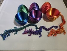 3D Printed Dragon Eggs with Articulated Dragon, Unique Collectible Decor 3 Eggs