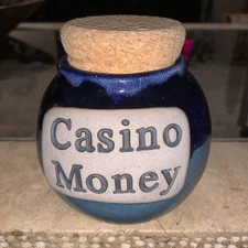 Vintage Tumbleweed Pottery Jar w/ Cork CASINO MONEY Hand Crafted North Carolina