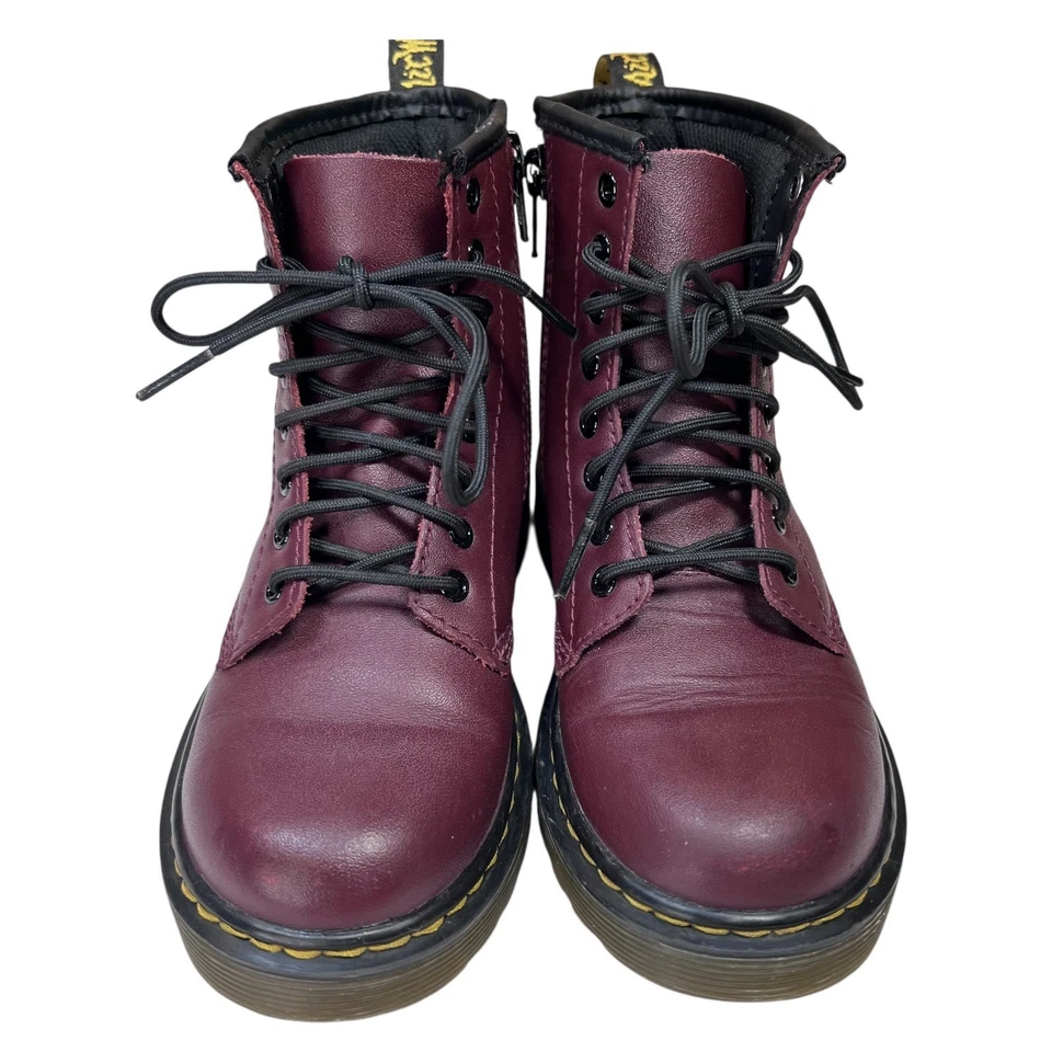 Botas de Cuero Dr. Martens Malky Rojo Cereza/Borgoña Niños Talla 13 EE. UU. Cremallera Reverso Foto 3 de 4