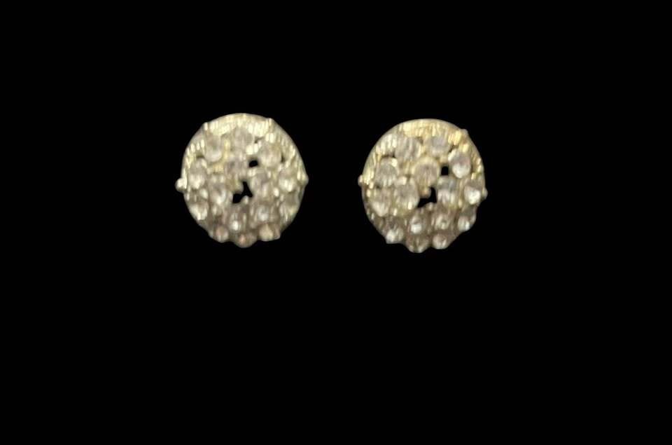 Round Rhinestone Stud Clip On Earrings