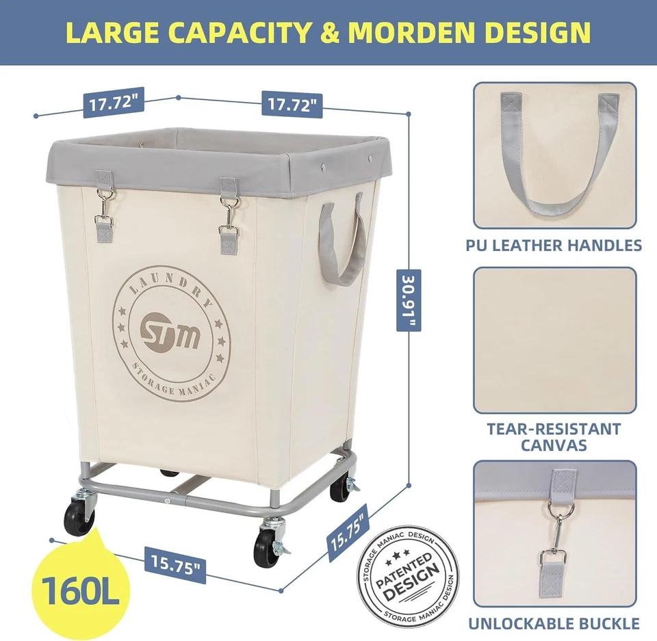 Commercial Laundry Hamper with Heavy Duty Steel Frame, 160 L Industrial Laundry - Image 2 of 4