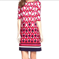 Eliza J Women's Geometric Short Sleeve Stretch Sheath Dress Pink Blue Size 4P