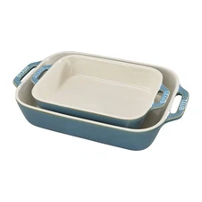 Ceramic Rectangular Baking Dish Set, Casserole Dish, 2-Piece, Rustic Turquoise