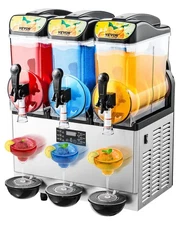 VEVOR Commercial Frozen Drink Maker, 15Lx3 Triple Tank Slushy Machine, 180 Cups