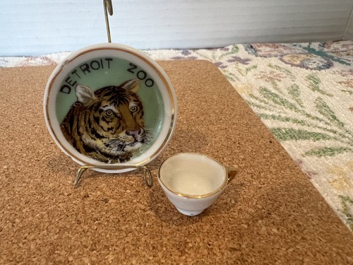 Vintage Detroit Zoo Tiger Ceramic Small Plate & Cup Souvenir