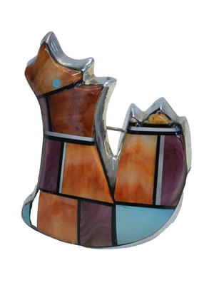 Navajo Inlaid Multi Stone Coyote Silver Setting  Pin By Alvin Yellowhorse