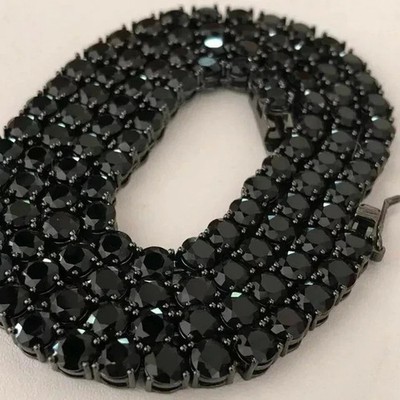 20CT Round Lab Created Black Diamond Men's Tennis Necklace 14K Black Gold Finish