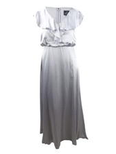 Adrianna Papell Women's V-Neck Ruffled Satin Gown
