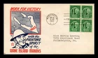 Dr Jim Stamps 1c Four Freedeoms Block FDC Patriotic Cachet Wake Island Marines
