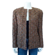 Doncaster Custom USA VTG Women 10 Open Blazer Jacket Brown Boucle Tweed Sparkle