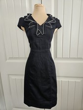 London Times Stretch Denim Zipper Ruffle Collar Women's Sheath Dress Size 6