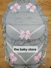 Baby girls  Grey & pink Luxury Large Ribbon Foot Muff Cosy Toes Pram buggy