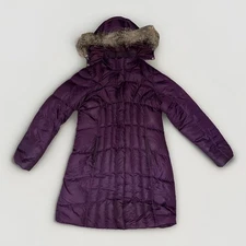 Classic Eddie Bauer Purple Fur Lined Down Puffer Parka  Jacket Women Size Large