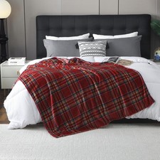 50x60 Inch Dark Red Plaid Fleece Throw Blanket UltraPlush Home Couch Travel