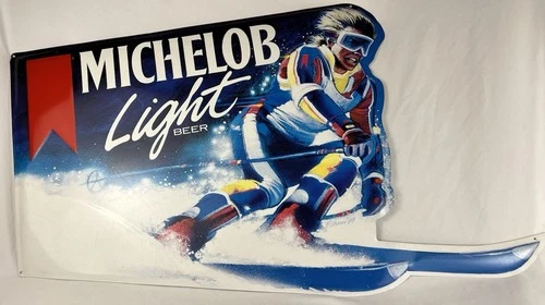 Vintage Rare Michelob Light Beer Metal Sign 1989 Skier B. Vanni Advertising