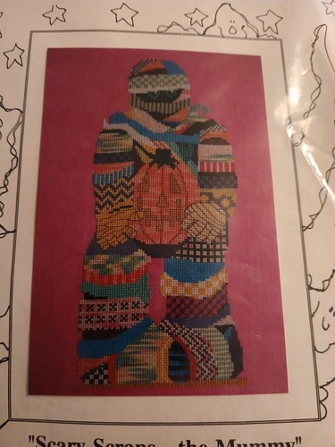 Vtg Mosey 'N Me 1997 "Scary Scraps The Mummy" Ctd Cross Stitch Pattern/Linen/Thr - Picture 2 of 6