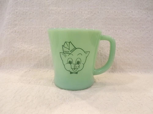Rare Old Fire-King Jadite PIGGLY WIGGLY GROCERY STORE  Advertising Coffee Mug
