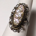 Antique Vintage Sterling Silver 925 Mexico ARTPLAT Mosaic Abalone Filigree Ring