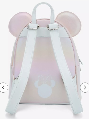 Mini zaino Disney Loungefly Minnie Mouse rosa perla irridescente nuovo con etichette - Foto 3 di 4