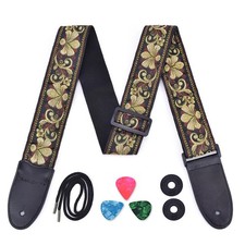 Guitar Strap Jacquard Weave Strap With Leather Ends Vintage Classical Pattern...