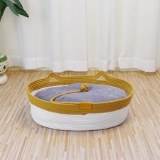 Natural Rope Cat Basket Cozy Bed With Plush Cushion For Indoor Cats Kittens
